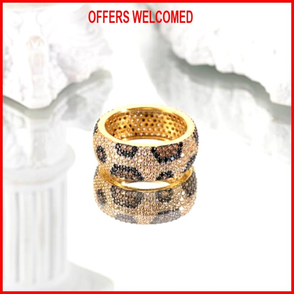 Gold Plated Leopard Statement Ring Size 7 Cubic Zirconia Stackable - Picture 3 of 6